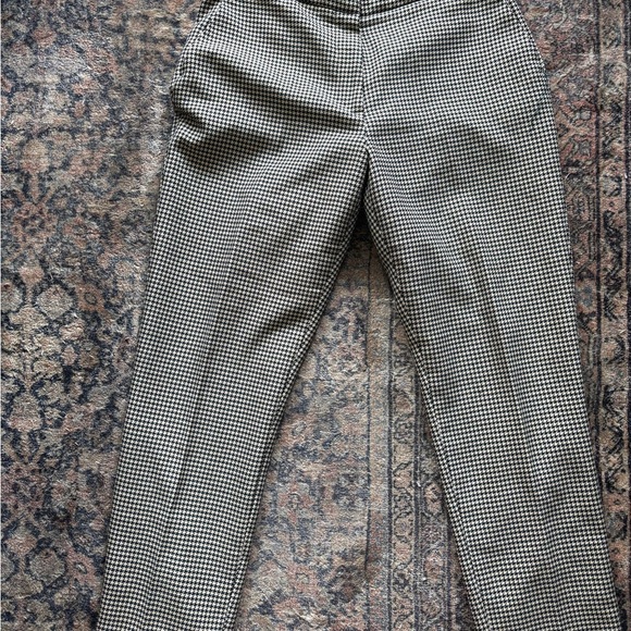 H&M Pants - H&M White and Green Houndstooth Trousers with Classic Straight-Leg Cut